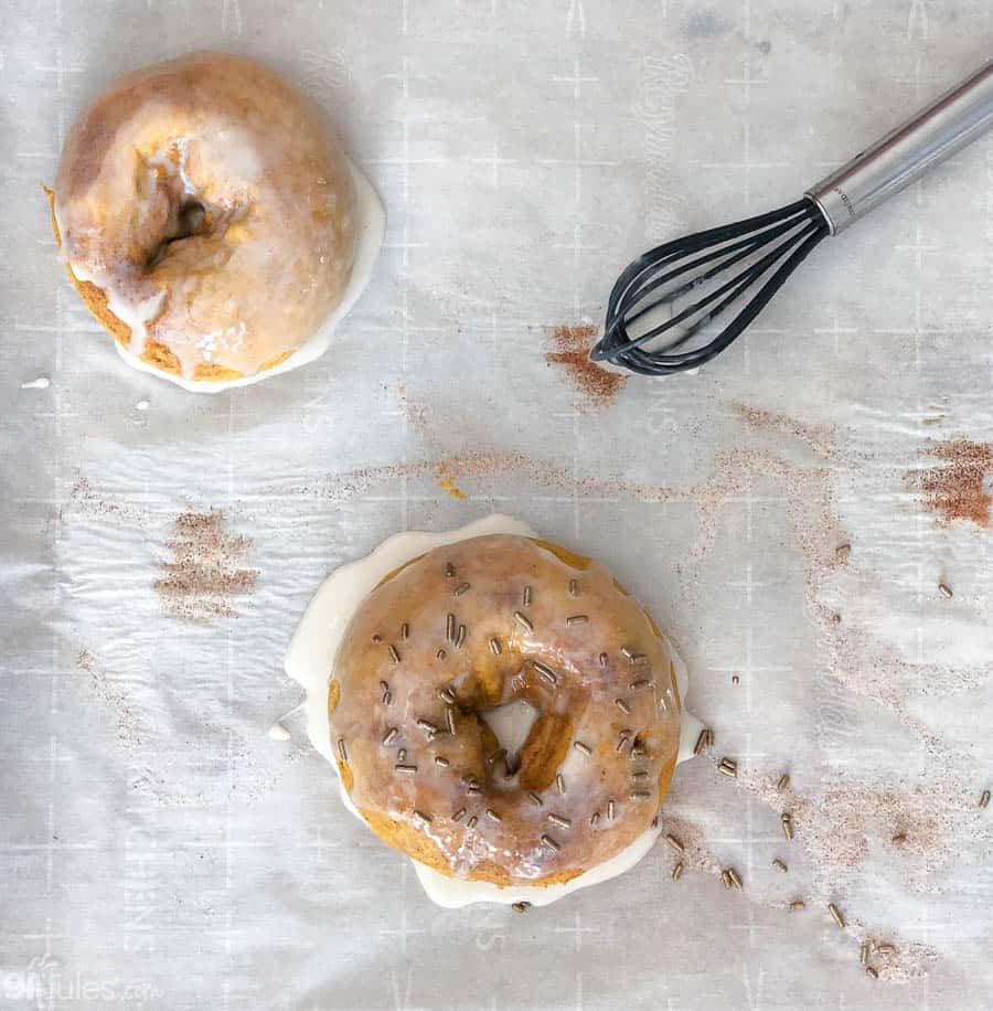 gluten free pumpkin pie donuts with whisk