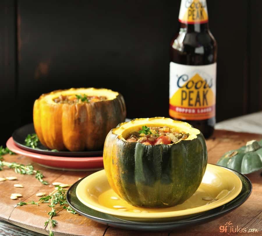 lentil soup in acorn squash with coors -- gfJules