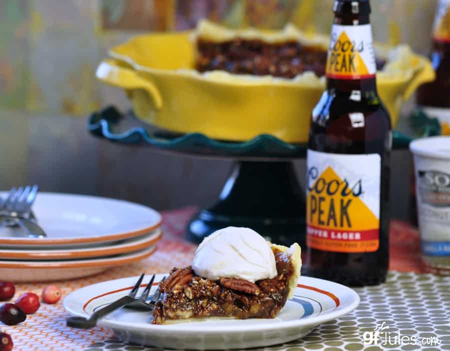 gluten free pecan pie slice with coors and so delicious - gfJules
