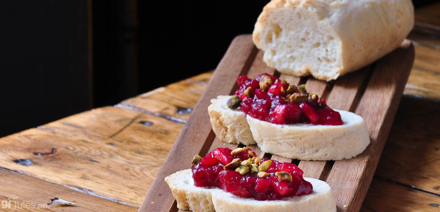 cranberry chutney on gluten free baguette on board | gfJules