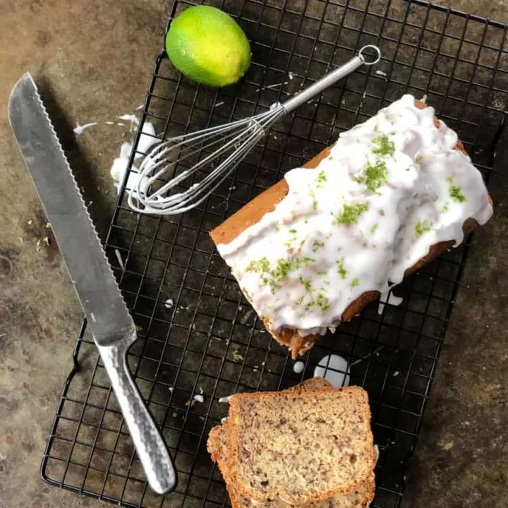 gluten free banana lime bread on rack