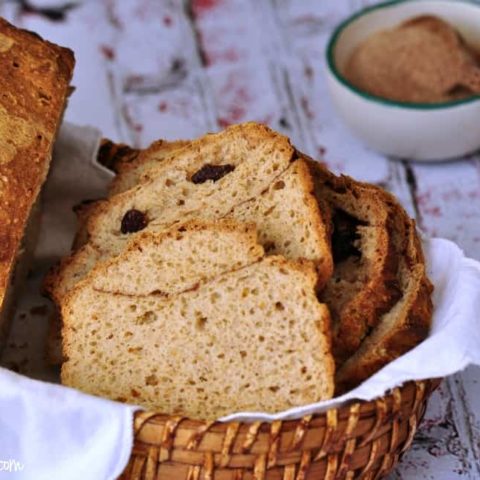 gluten free cinnamon raisin bread loaf with slices - gfJules