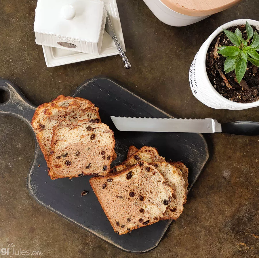 gluten free free cinnamon raisin bread on board