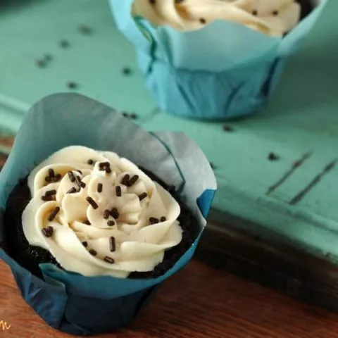 Gluten Free Irish Cream Cupcake with board - gfJules