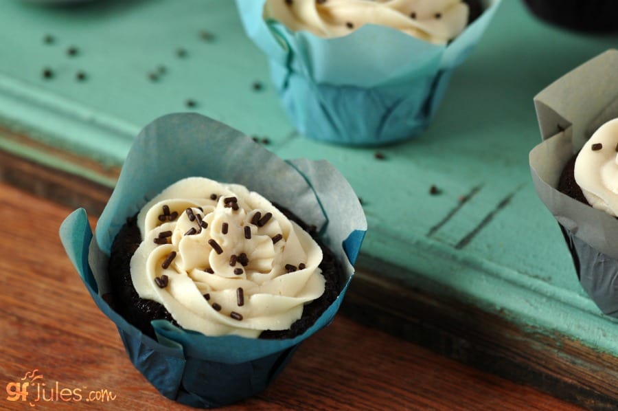 Gluten Free Irish Cream Cupcake with board - gfJules