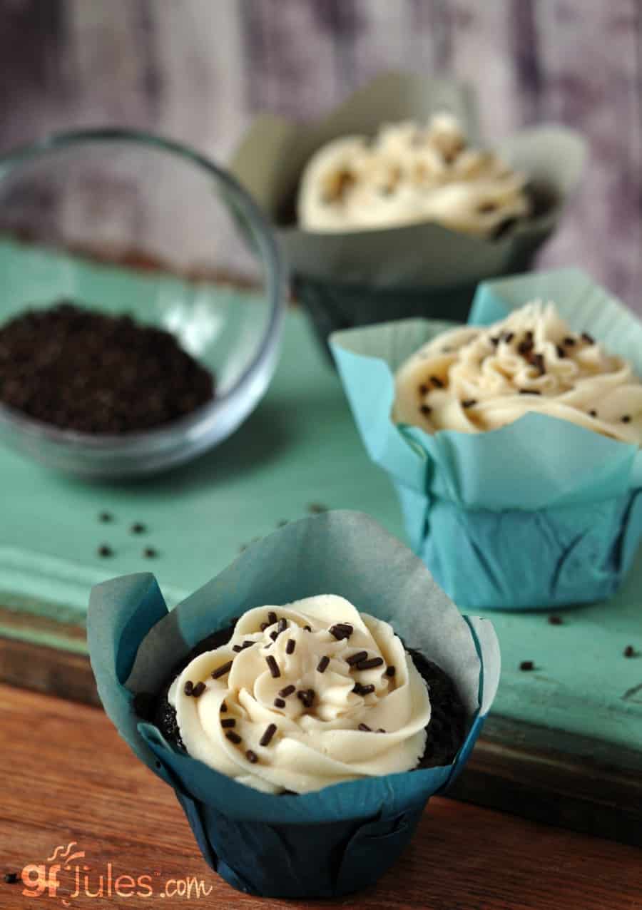 Gluten Free Irish Cream Cupcakes with sprinkles -gfJules