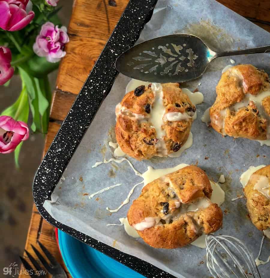 Gluten free hot cross buns with tulips