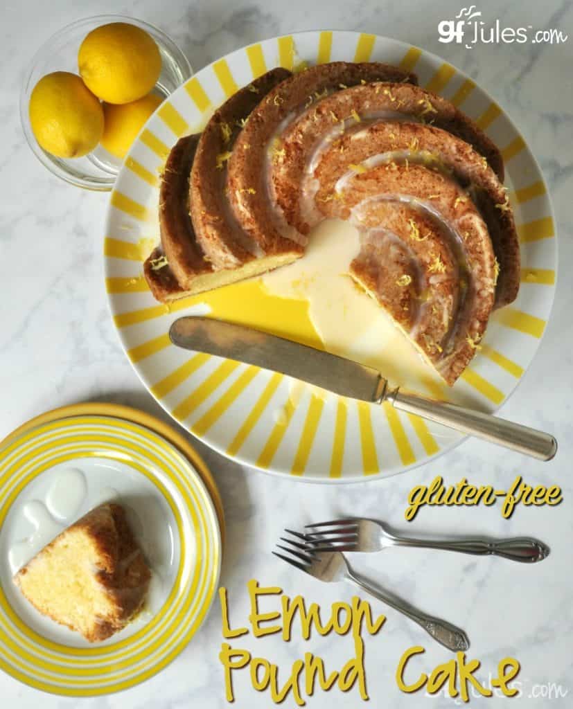 Gluten free lemon pound cake - perfect for brunch, Easter, or anytime you want a show-stopper cheerful dessert! gfJules.com