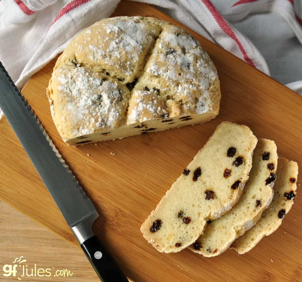 gluten free Irish soda Bread with knife -gfJules