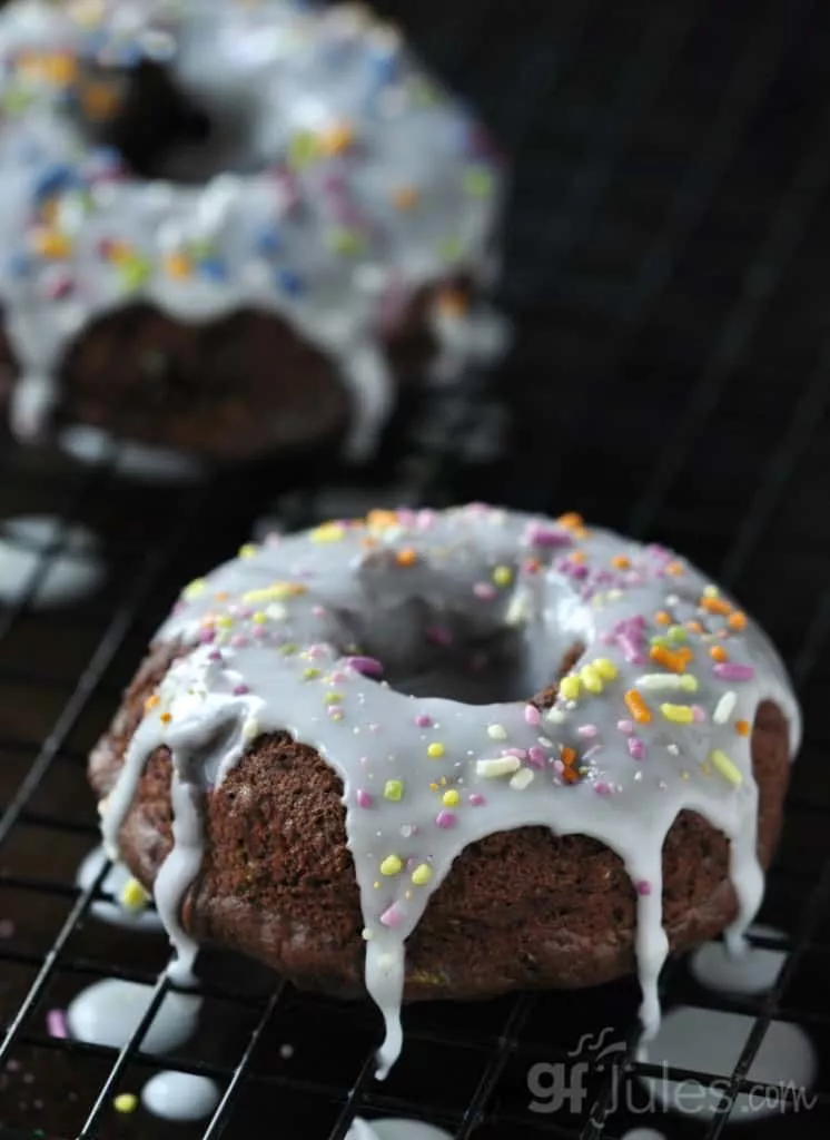 gluten free chocolate donuts with icing and sprinkles 1- gfJules