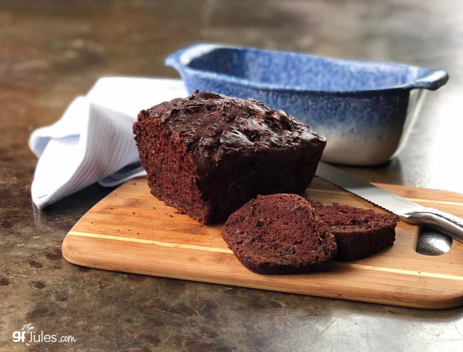 Gluten Free Secret Ingredient Chocolate Zucchini Coffee Bread sliced