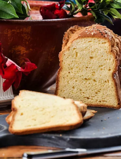 gluten free beer bread sliced on board