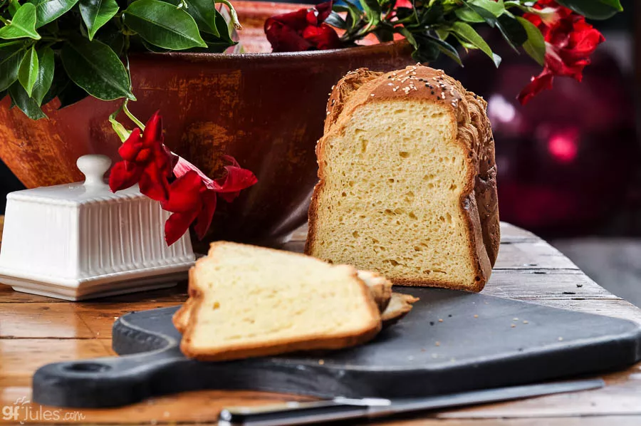 gluten free beer bread sliced on board