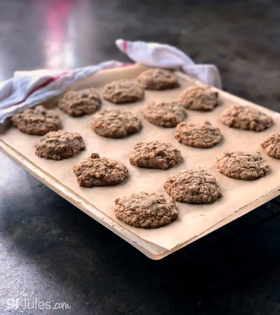 gluten free oatmeal raisin cookies on tray
