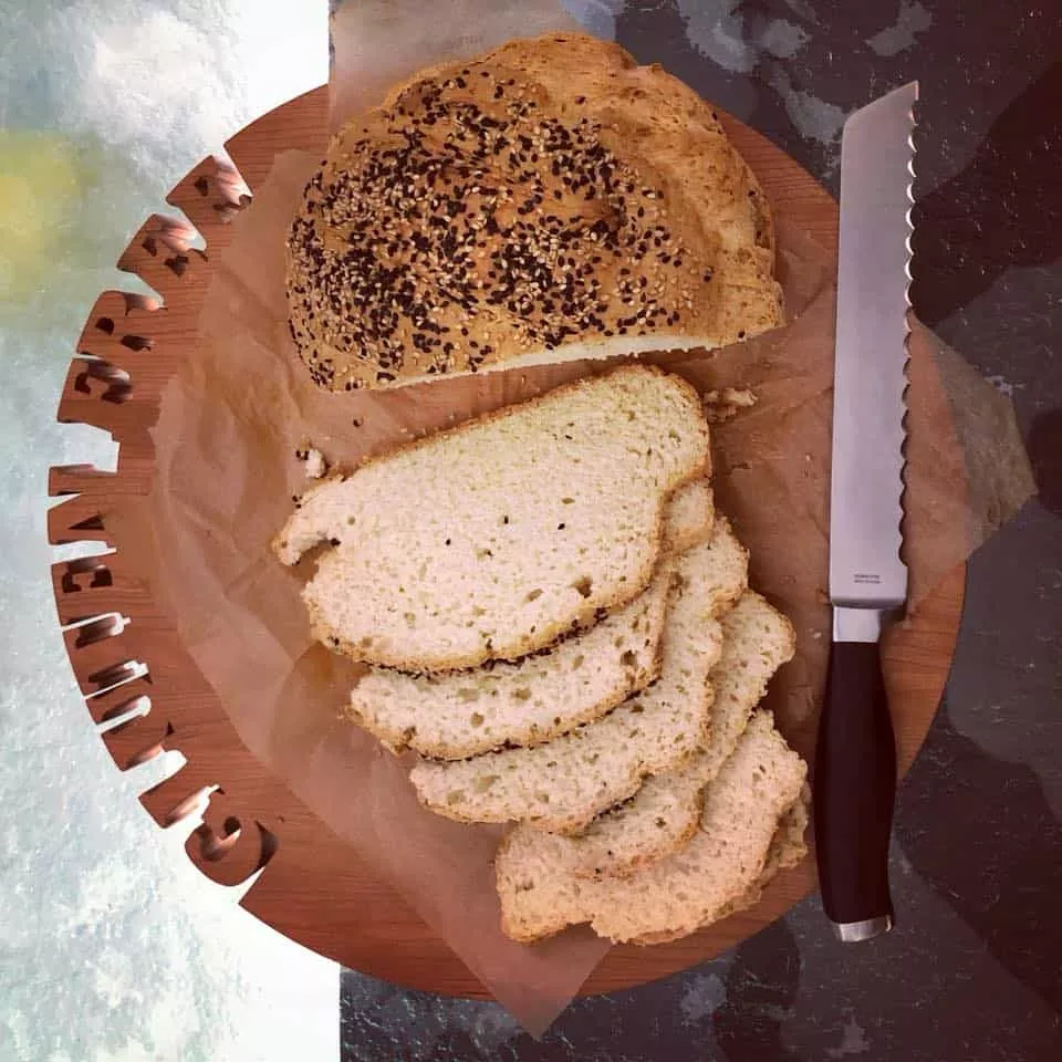 artisan bread on gluten free board