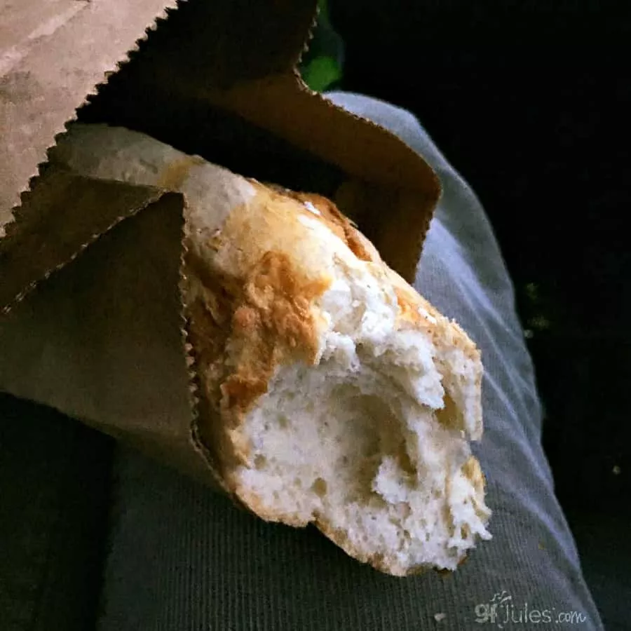 gluten free baguette in car