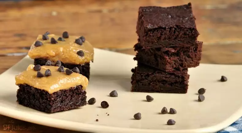 gluten free brownies with and without peanut butter frosting and chips