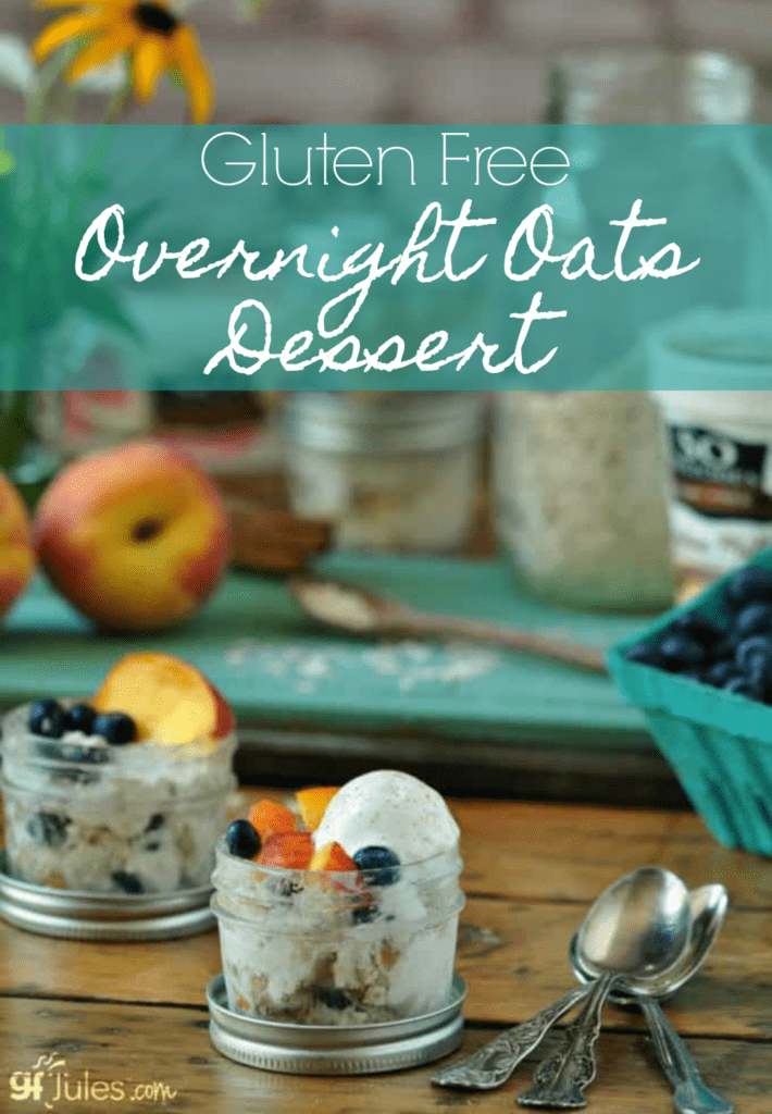 Gluten free overnight oats aren't only healthier, they can be downright decadent when you make them for dessert. All with the help of dairy-free ice cream!