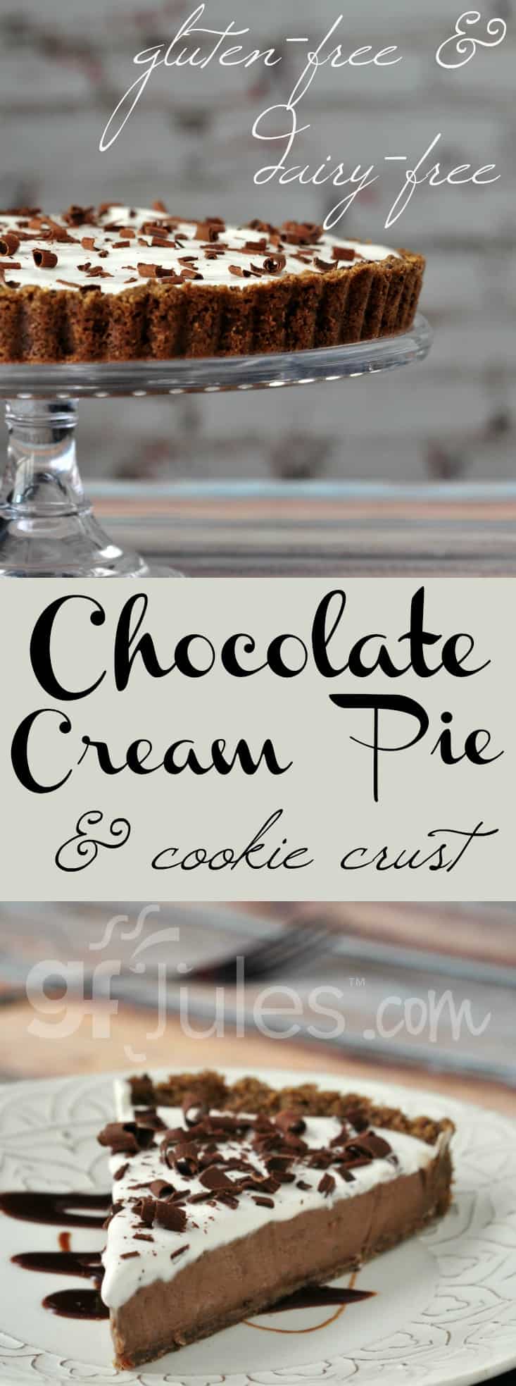 chocolate cream pie with cookie crust - gluten-free and dairy-free ... totally decadent! gfJules.com