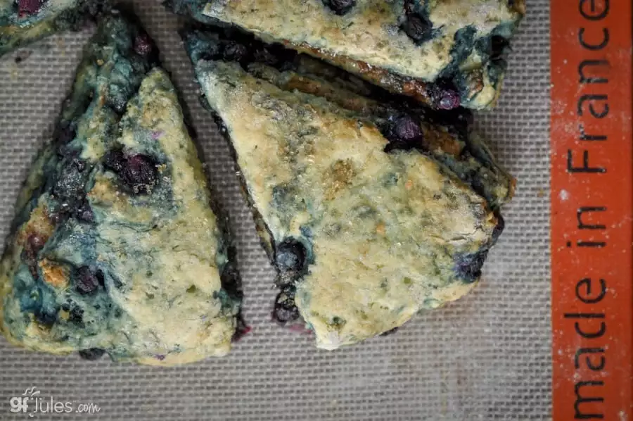 gluten free blueberry scones on mat