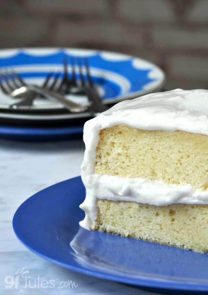 fluffy cloud frosting on best gluten free yellow cake gfJules.com