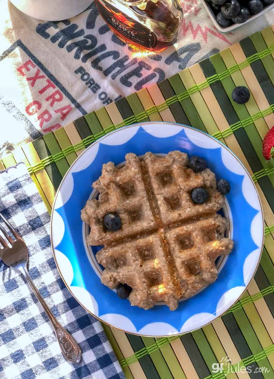 gluten free overnight oats waffle with rice bag