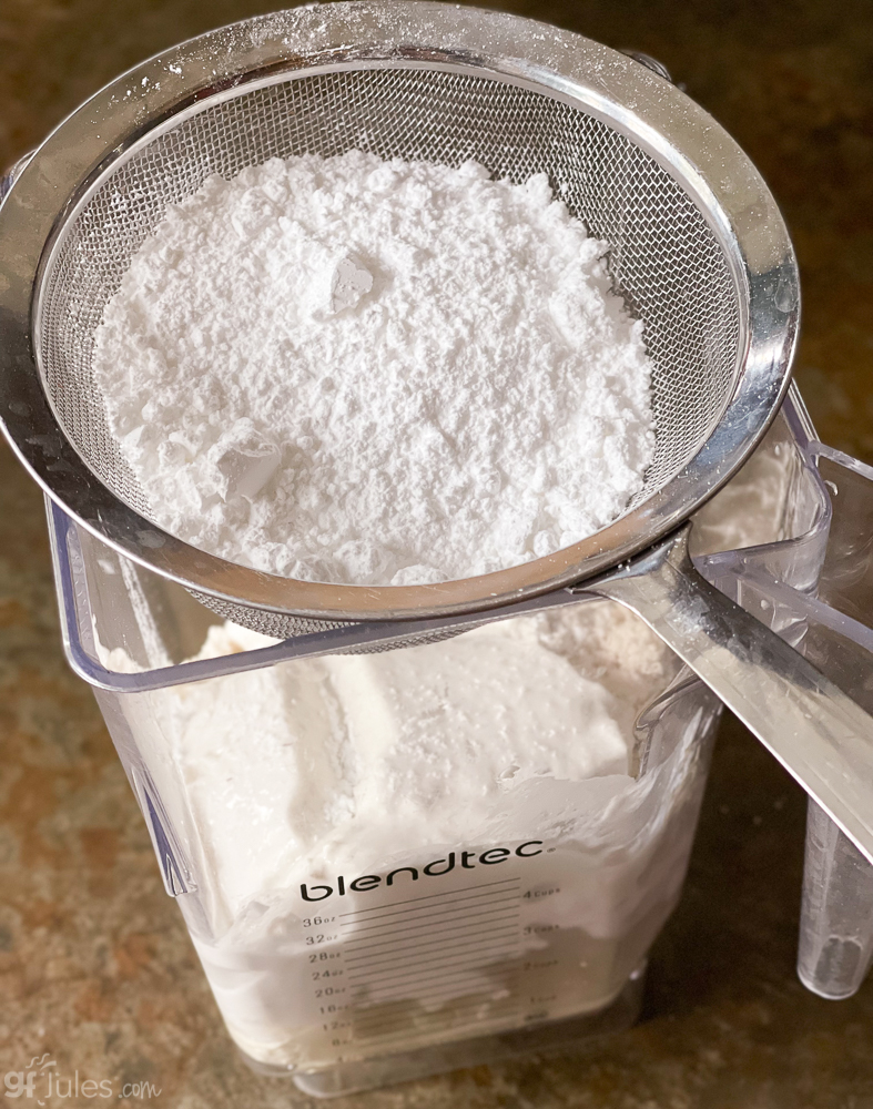 sifting confectioner's sugar over blender | gfJules