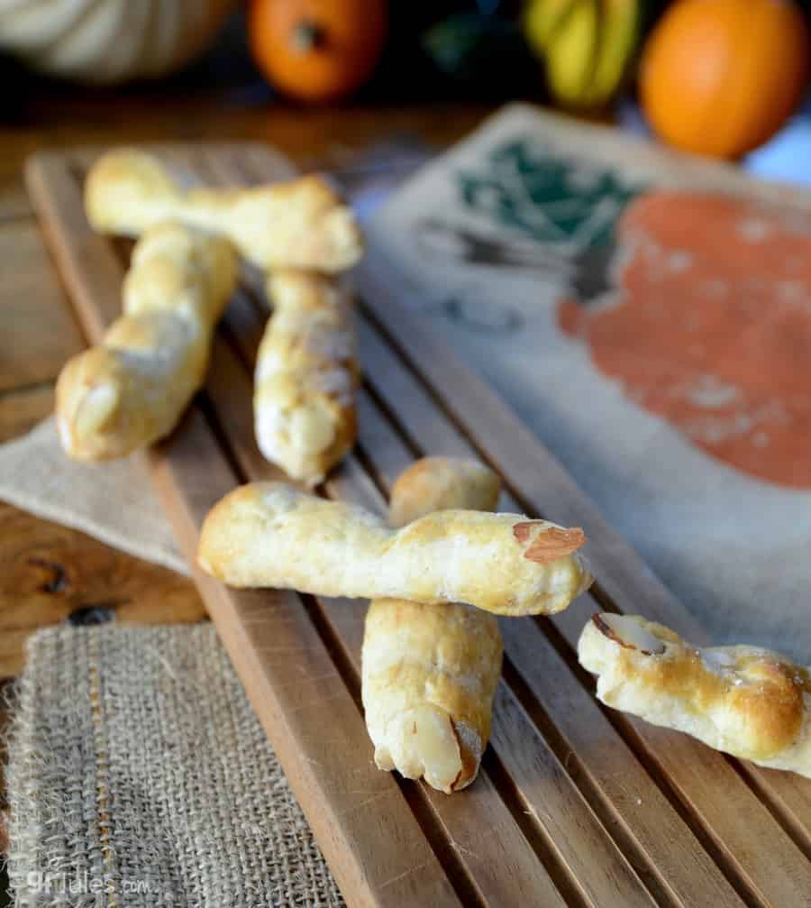gluten free witches' fingers bread sticks with nail