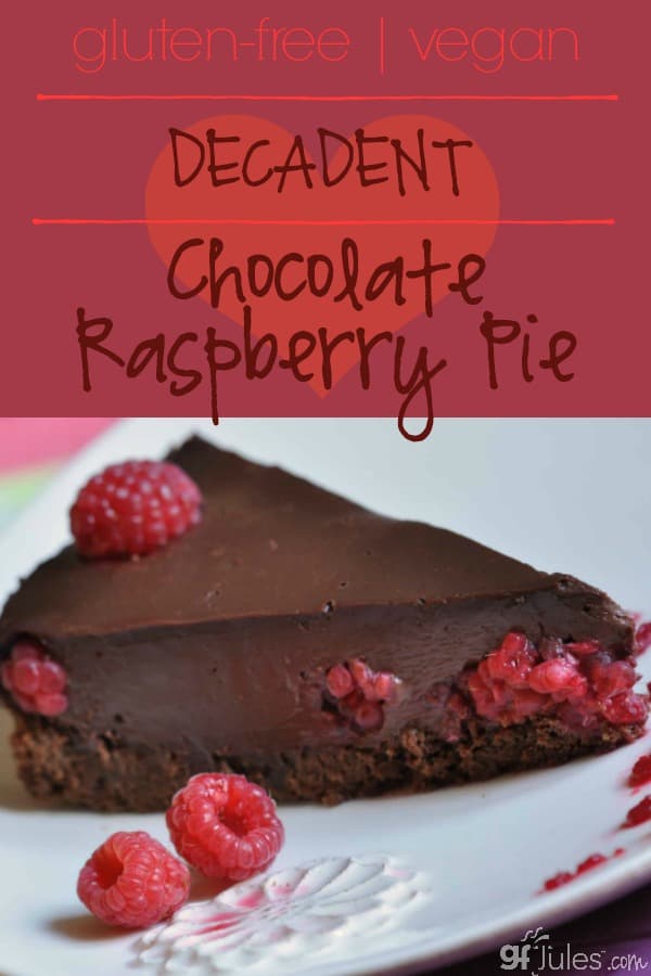 This Gluten Free, Vegan Chocolate Raspberry Pie by gfJules is deliciously decadent and perfect for Valentine's Day!