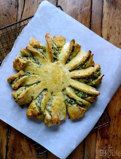 Gluten Free Spinach Artichoke Pull Apart Bread overhead square