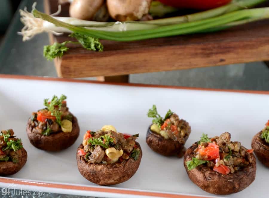 Gluten Free Stuffed Mushrooms on plate - 1