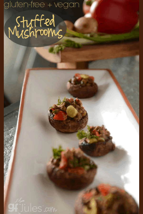 These vegan gluten free stuffed mushrooms are a beautiful and well-loved appetizer just perfect for game days, fancy parties or a Thursday night appetizer.
