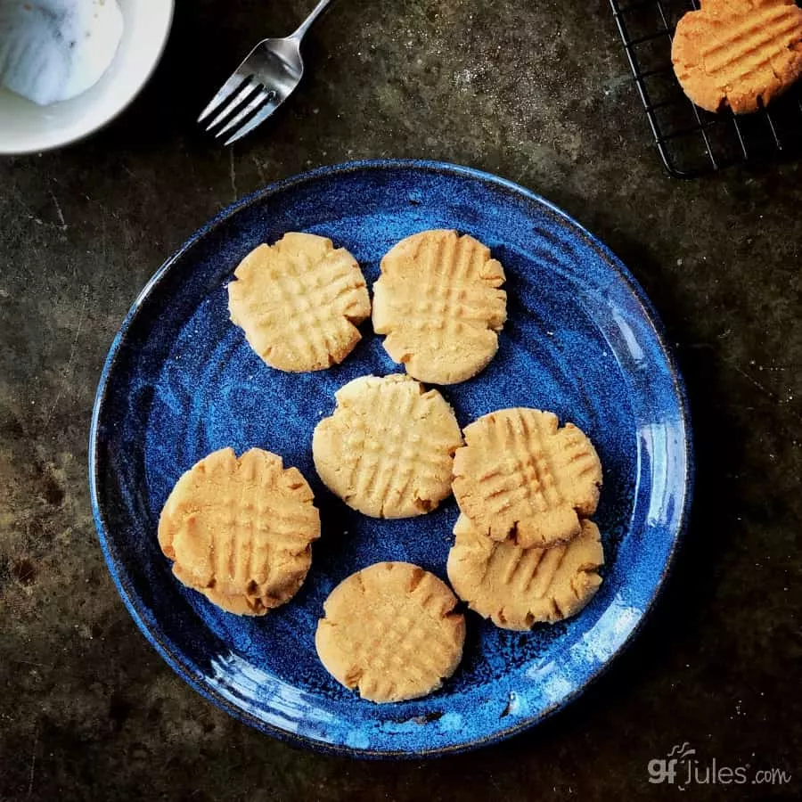 gfJules gluten free peanut butter cookies with rack and sugar