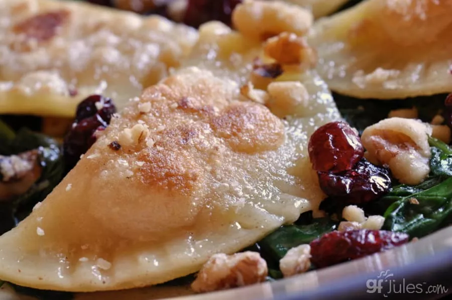 gluten free pierogi with spinach and cranberries