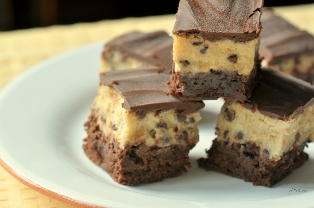 gluten free chocolate chip cookie dough brownies stacked