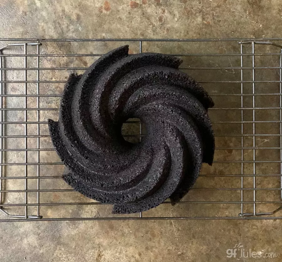 gluten free chocolate beer cake on wire rack