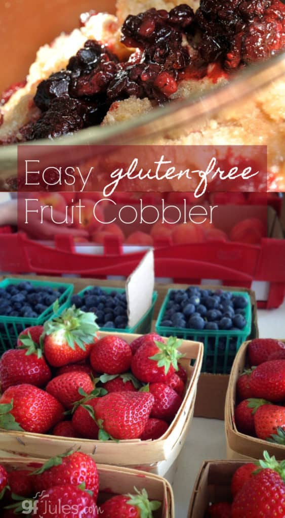 This easy gluten free fruit cobbler recipe is one you need in your recipe box. Choose your favorite fruit and simply top with a 4-ingredient crumble!