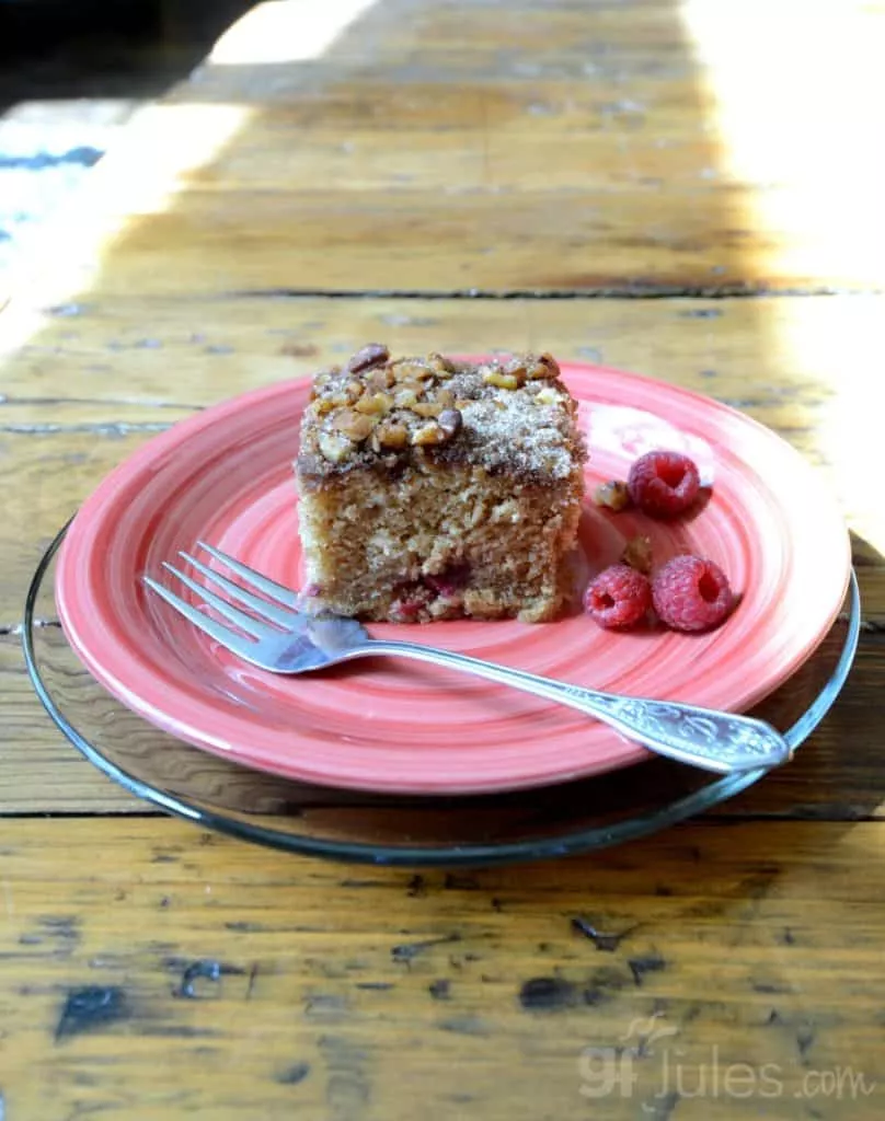 Gluten Free Rhubarb coffee cake with berries