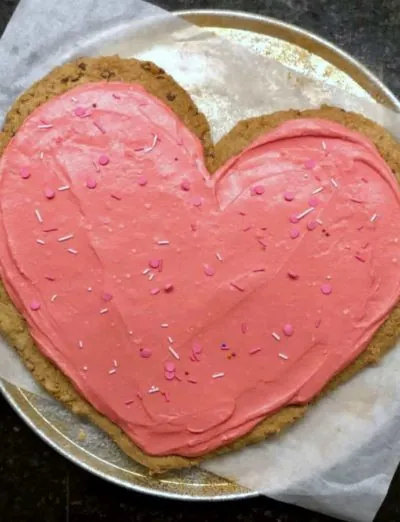 giant gluten free chocolate chip cookie frosted heart