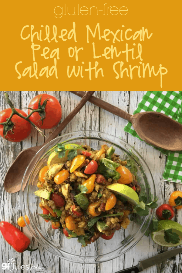 This Chilled Mexican Pea or Lentil Salad is a picnic favorite! So fresh and light, served with or without shrimp, it's as pretty as it is tasty!