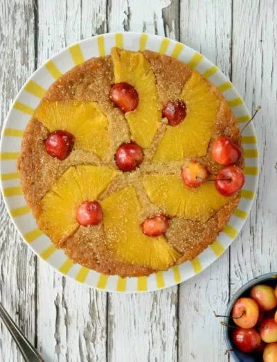 Gluten free pineapple upside down cake square