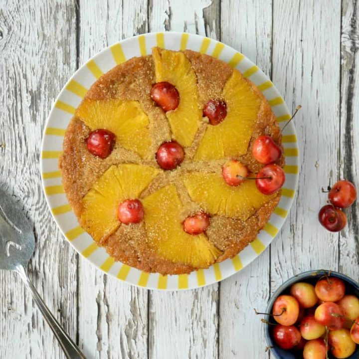 Gluten free pineapple upside down cake square