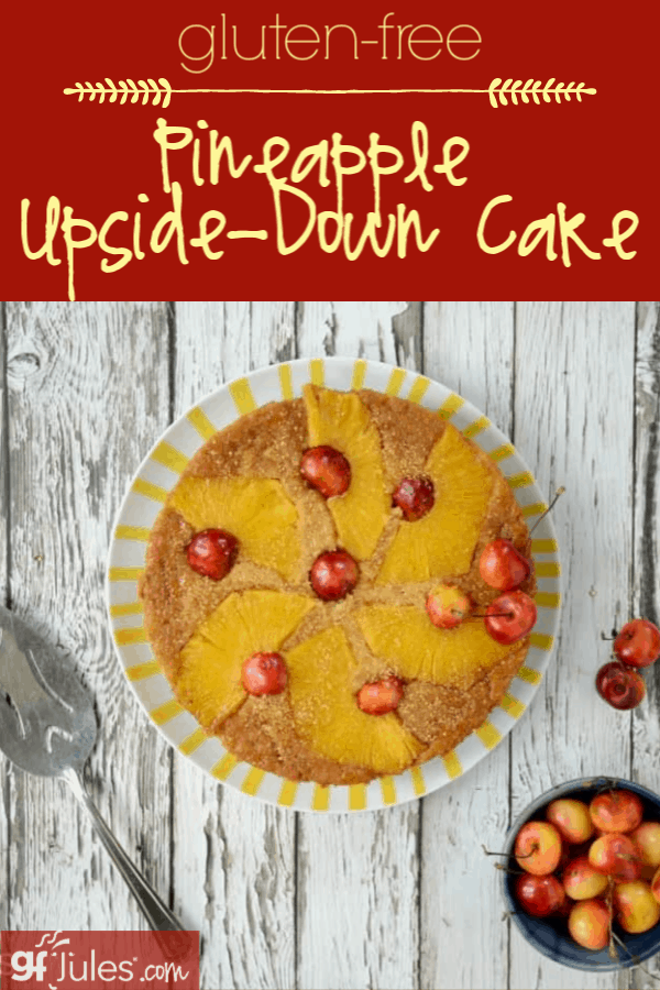 This gluten free Pineapple Upside-Down Cake is magical! Fresh pineapple and cherries, moist yogurt and less fat: you'll wish you'd doubled the recipe!