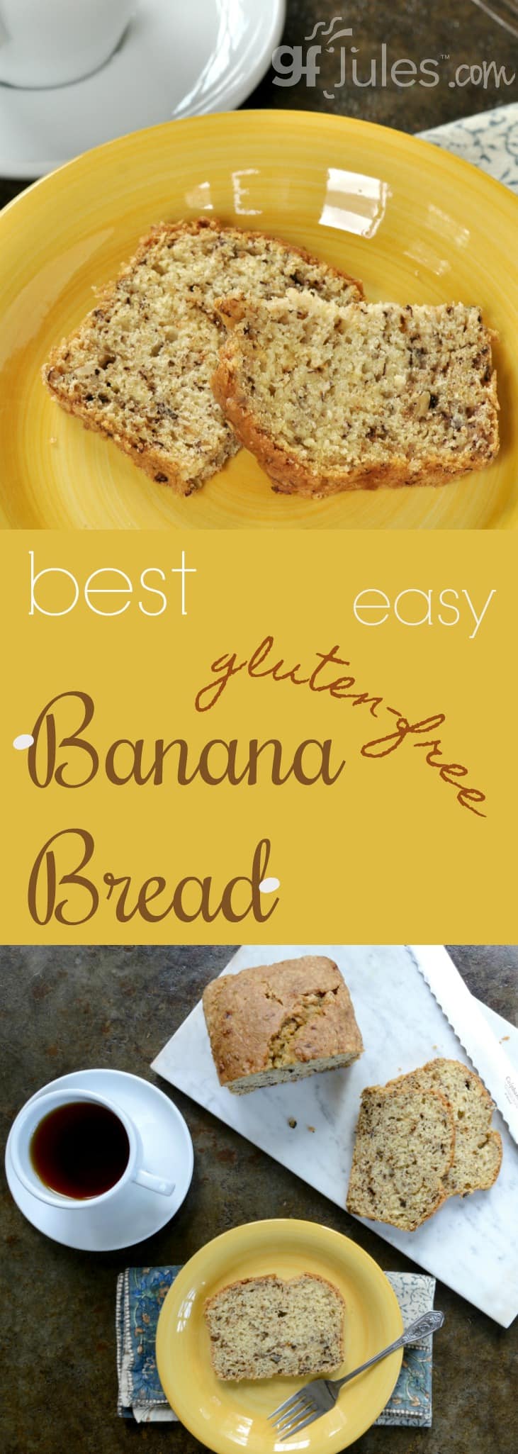 This easy recipe truly makes the best easy gluten free banana bread. And with my mix, it's so moist and delicious no one will ever suspect it's gluten free!| gfJules.com