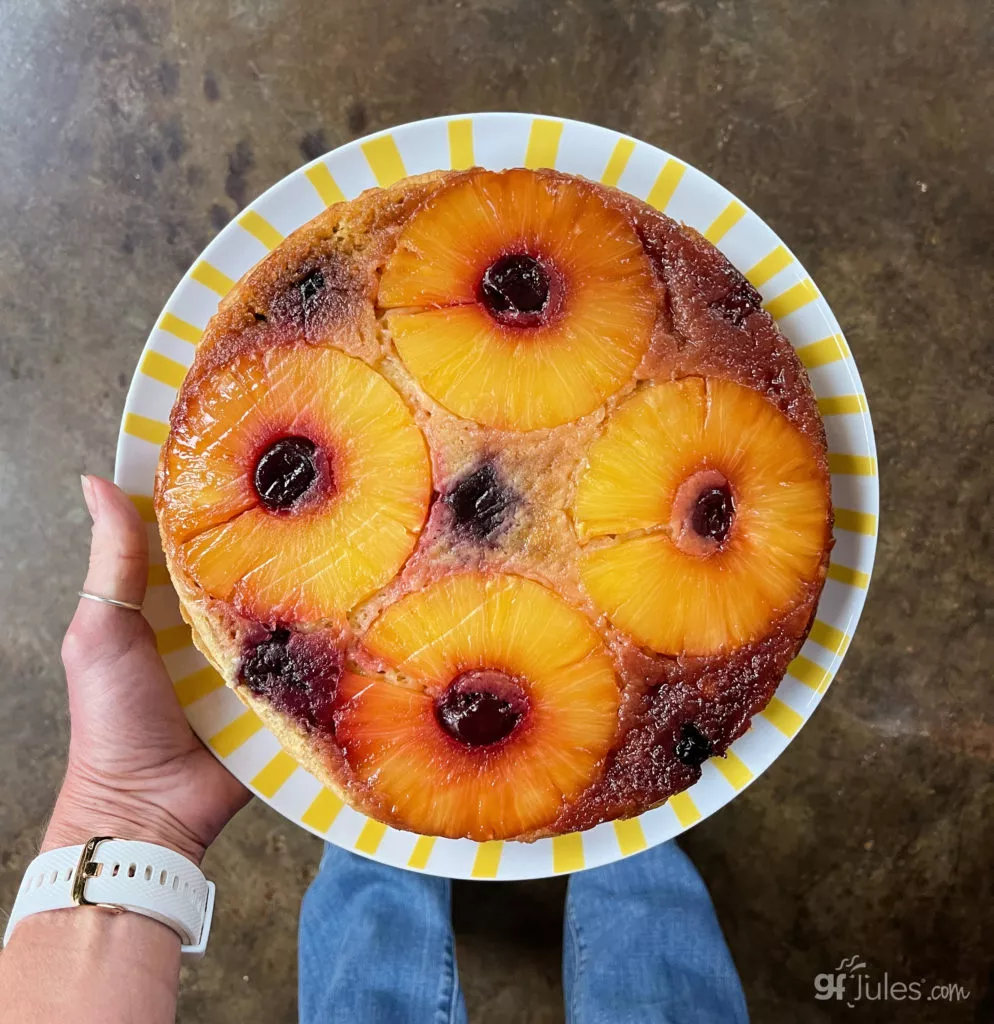 gluten free pineapple upside down cake on plate