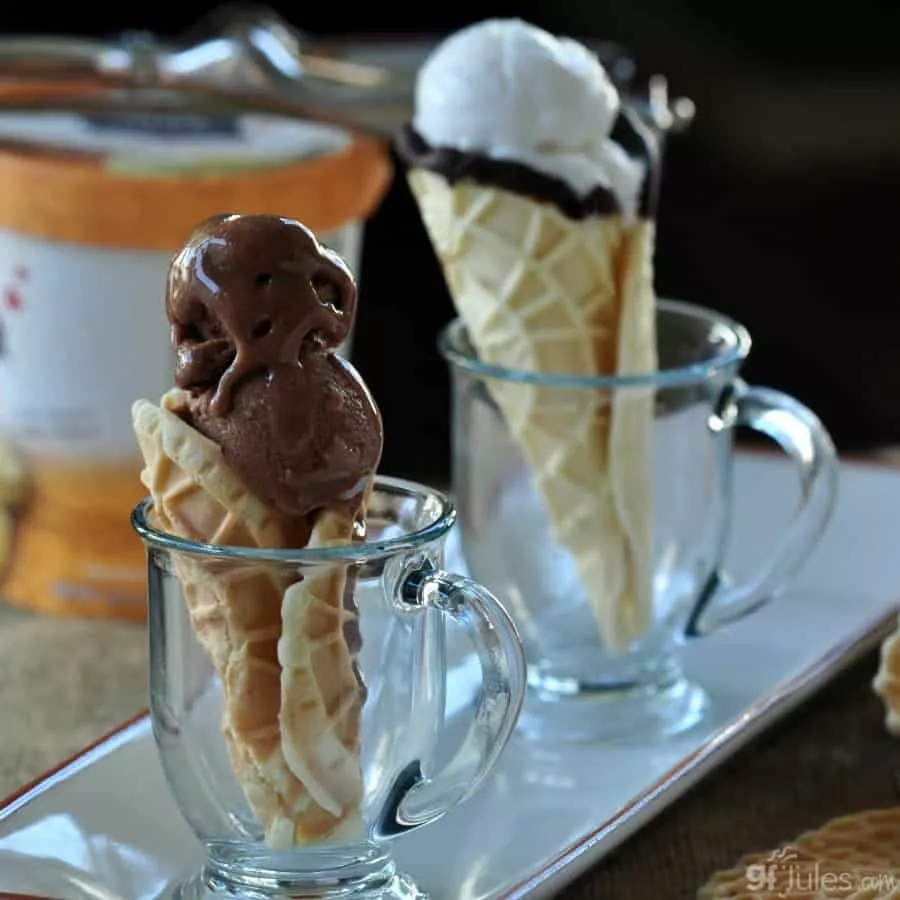 Gluten Free Waffle Cones with Chocolate and Vanilla