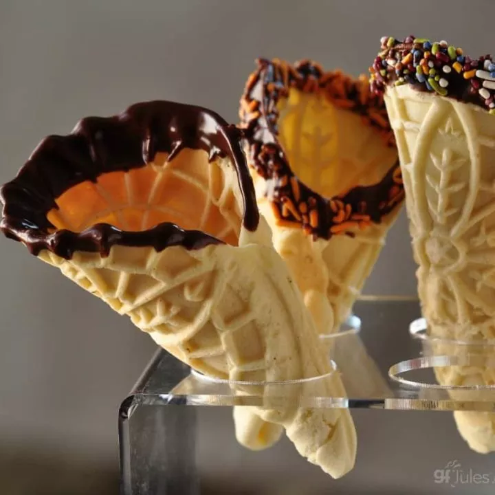 Gluten Free waffle cones in holder