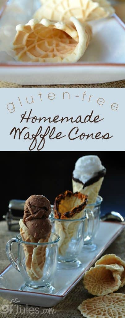 This gluten free waffle cone recipe is so quick and easy, you'll never miss the ice cream shop again-now you can make those delectable cookie cones anytime! gfJules.com