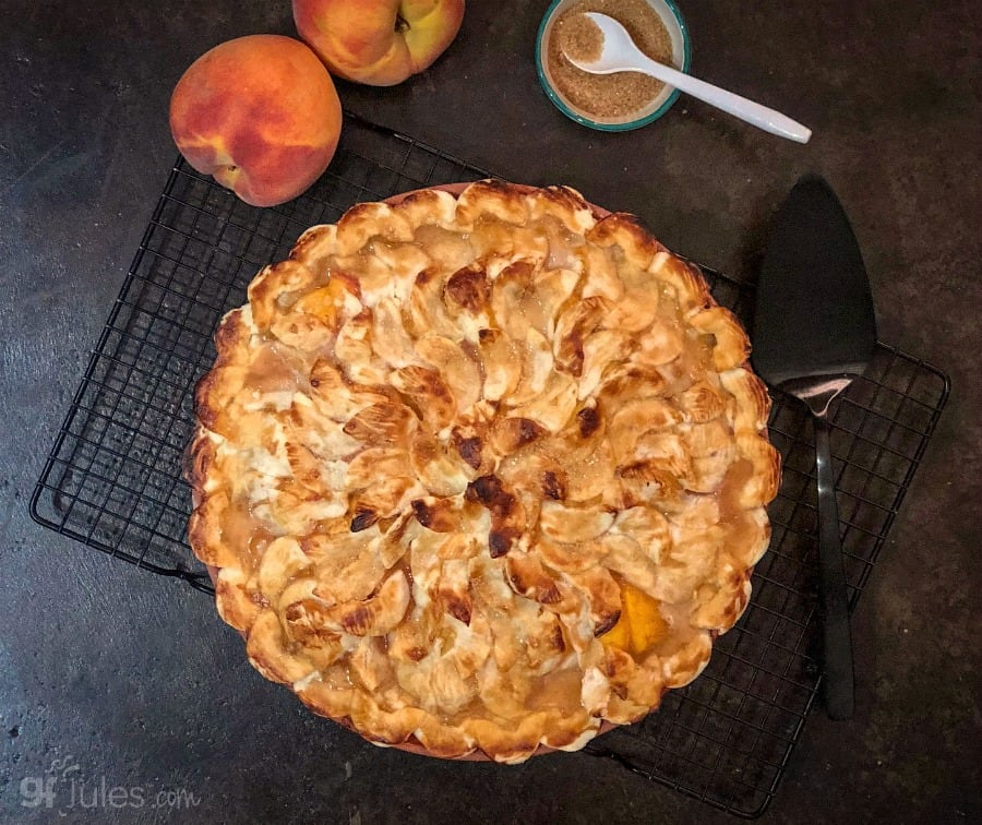 gluten free peach pie with sugar