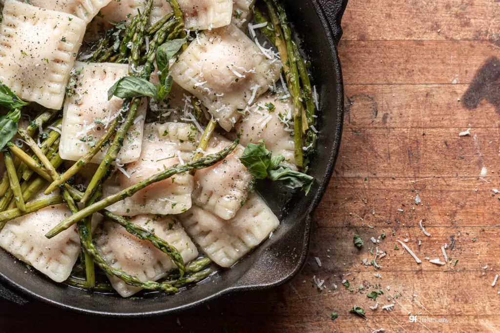 homemade gluten free ravioli fried in pan